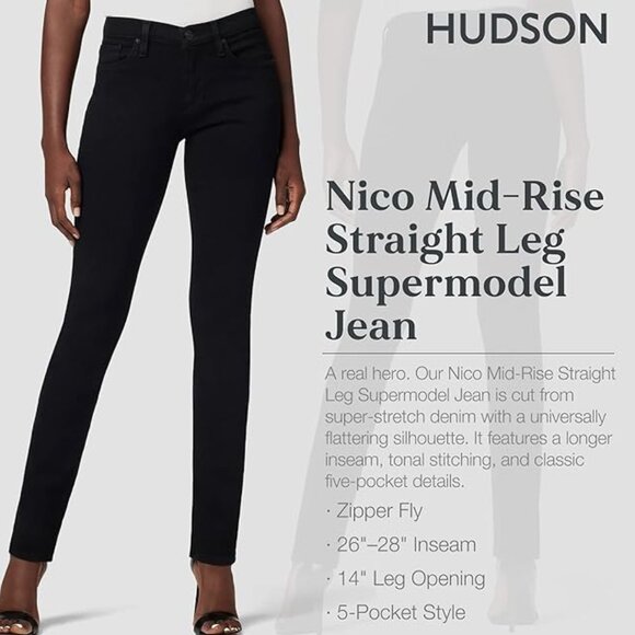 HUDSON Nico Mid-Rise Super Skinny Jean Sz 31 Black - Picture 2 of 14
